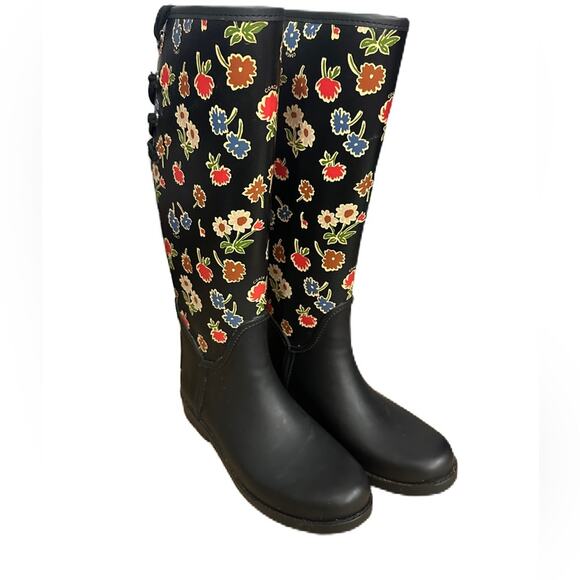 EUC Coach TRISTEE Black & Multicolor Floral Rainboots RARE WOM US 7 / EU 37 - Picture 2 of 7